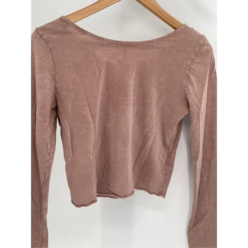 Free People Top Crop Women XS Pink‎ Mauve Embroidered V Neck Bohemian Flutter